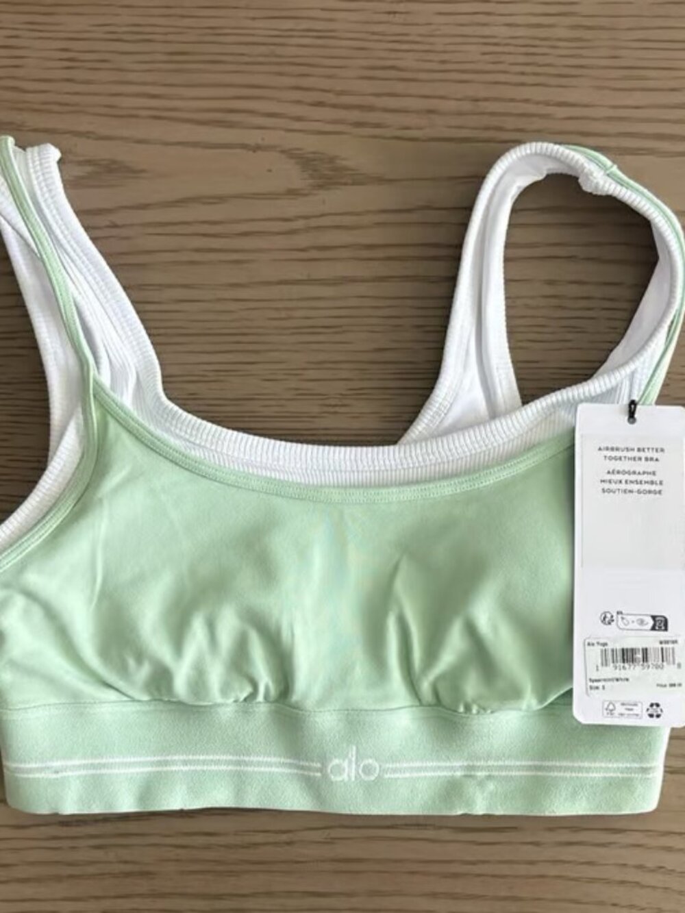 Alo Yoga Airbrush Better Together Bra And High-Waist 7/8 Legging Set Green/White - Picture 6 of 7